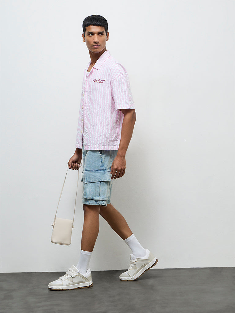 Nuon Pink Striped Relaxed-Fit Cotton Shirt