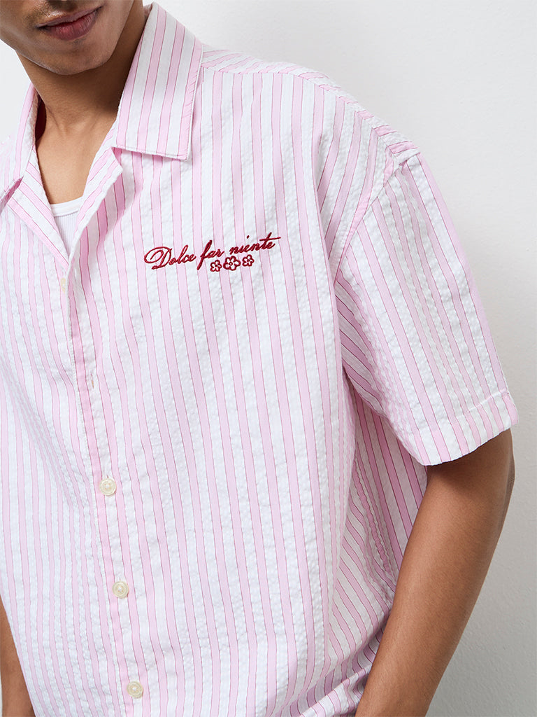 Nuon Pink Striped Relaxed-Fit Cotton Shirt