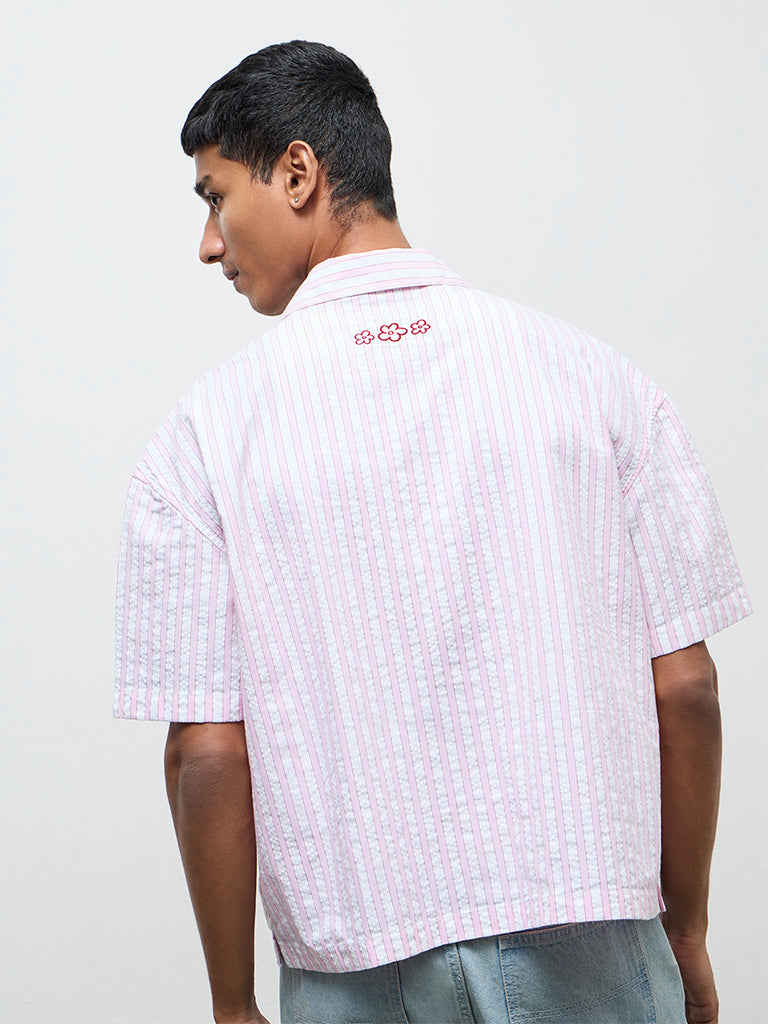 Nuon Pink Striped Relaxed-Fit Cotton Shirt