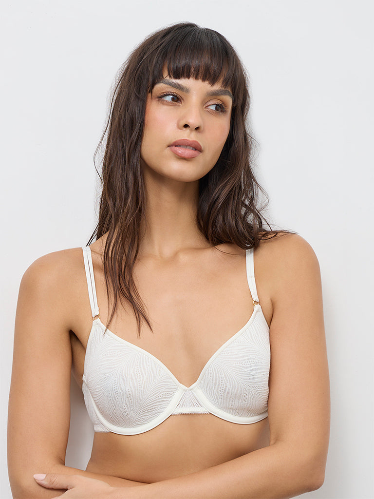 Wunderlove Ivory Lace-Detail Underwired Spacer Bra