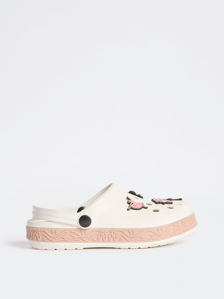 Yellow Pink Applique Detailed Perforated Clogs