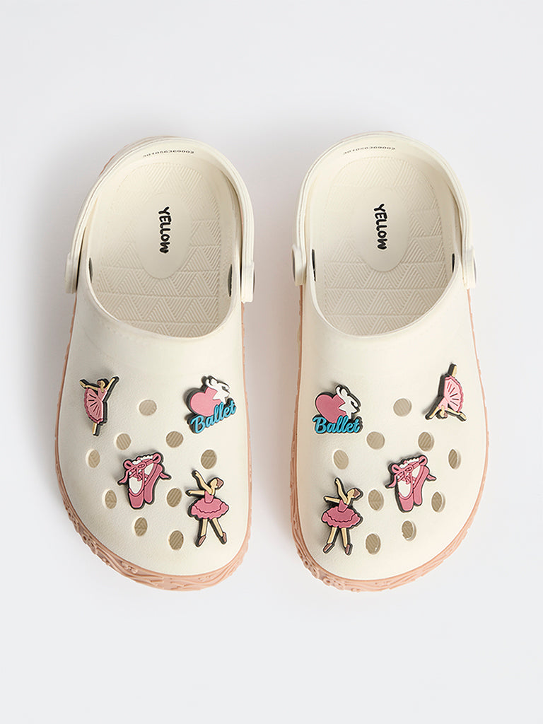 Yellow Pink Applique Detailed Perforated Clogs