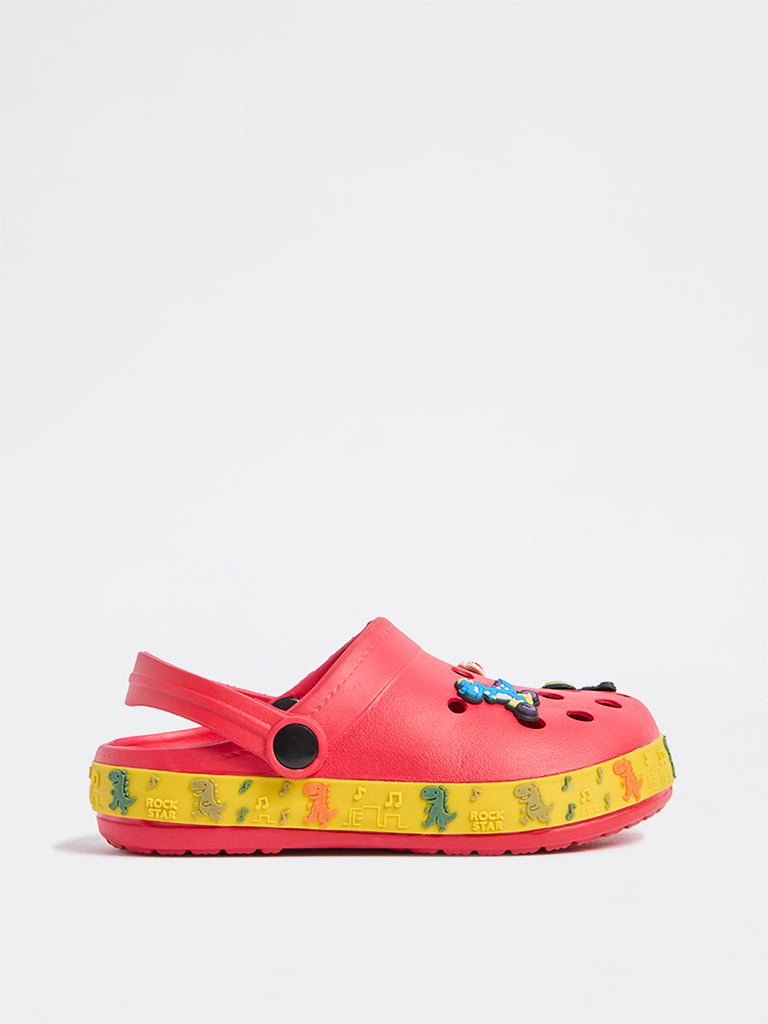 Yellow Red Applique Detailed Perforated Clogs