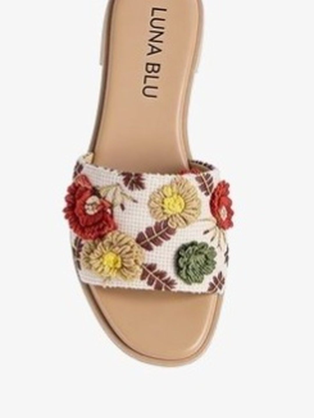 LUNA BLU Beige Floral Embroidered Slip-On Slides