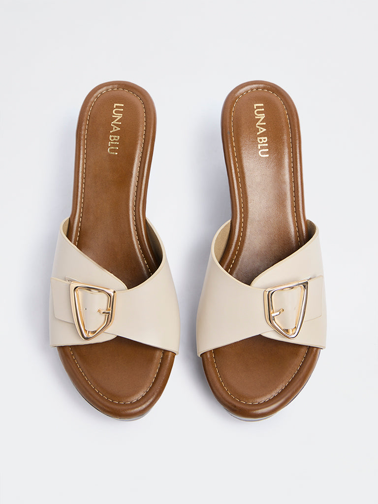 LUNA BLU Ivory Buckle-Detailed Heel Sandals