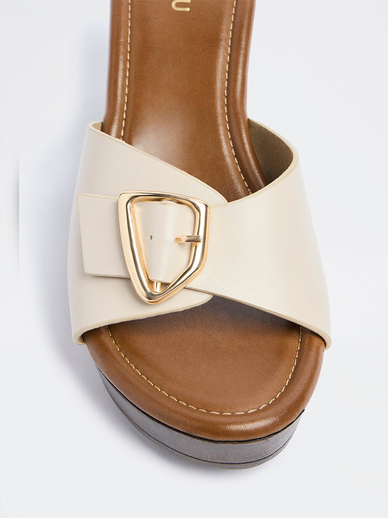 LUNA BLU Ivory Buckle-Detailed Heel Sandals