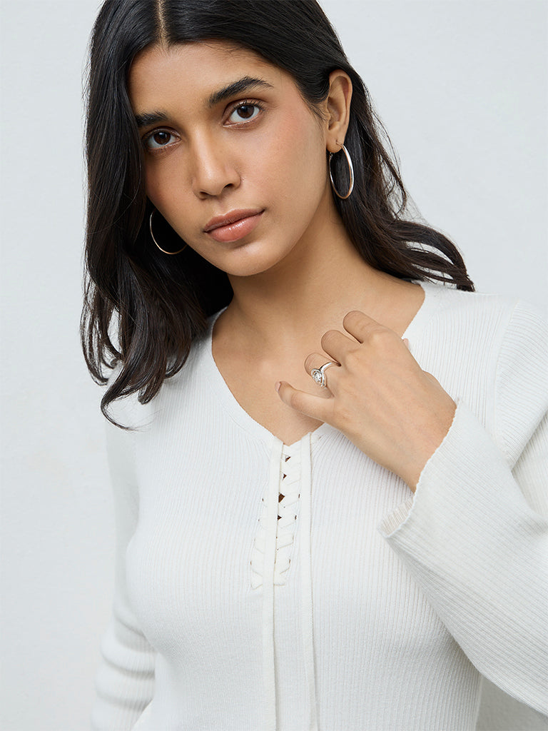 LOV White Ribbed-Textured Top