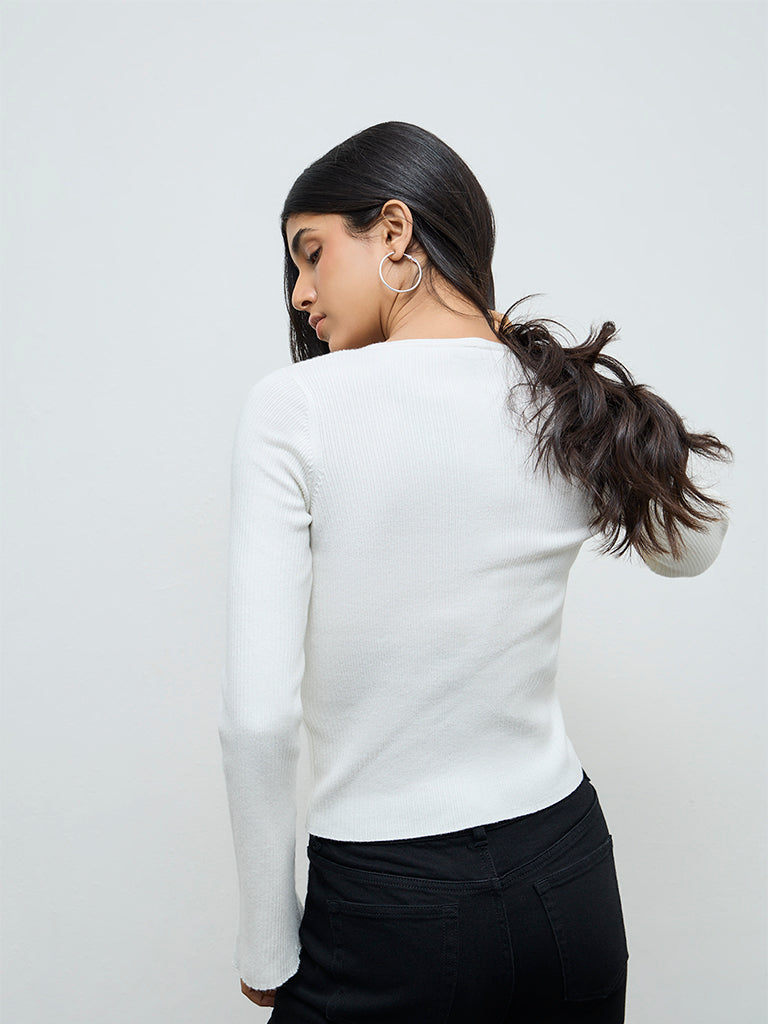 LOV White Ribbed-Textured Top