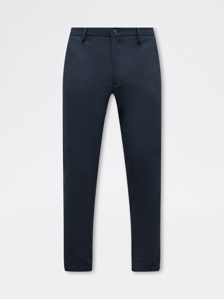 WES Formals Charcoal Solid Slim-Fit Mid-Rise Trousers