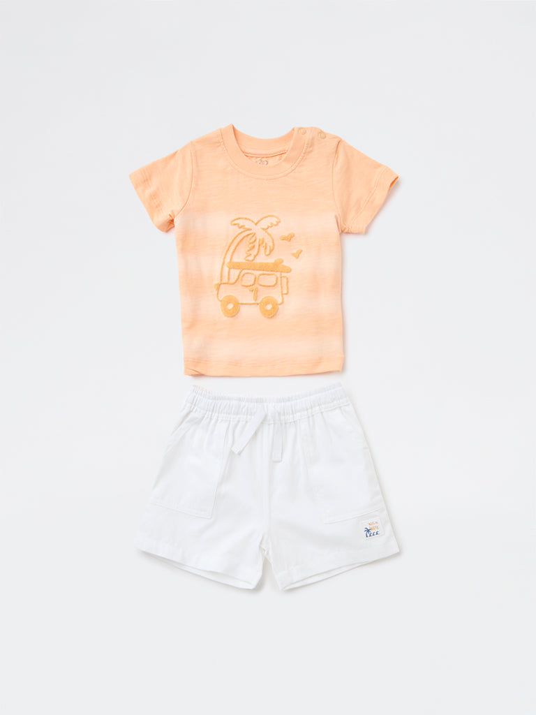 HOP Baby Boys Coral Cotton T-Shirt and Shorts Set