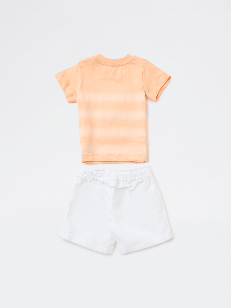 HOP Baby Boys Coral Cotton T-Shirt and Shorts Set