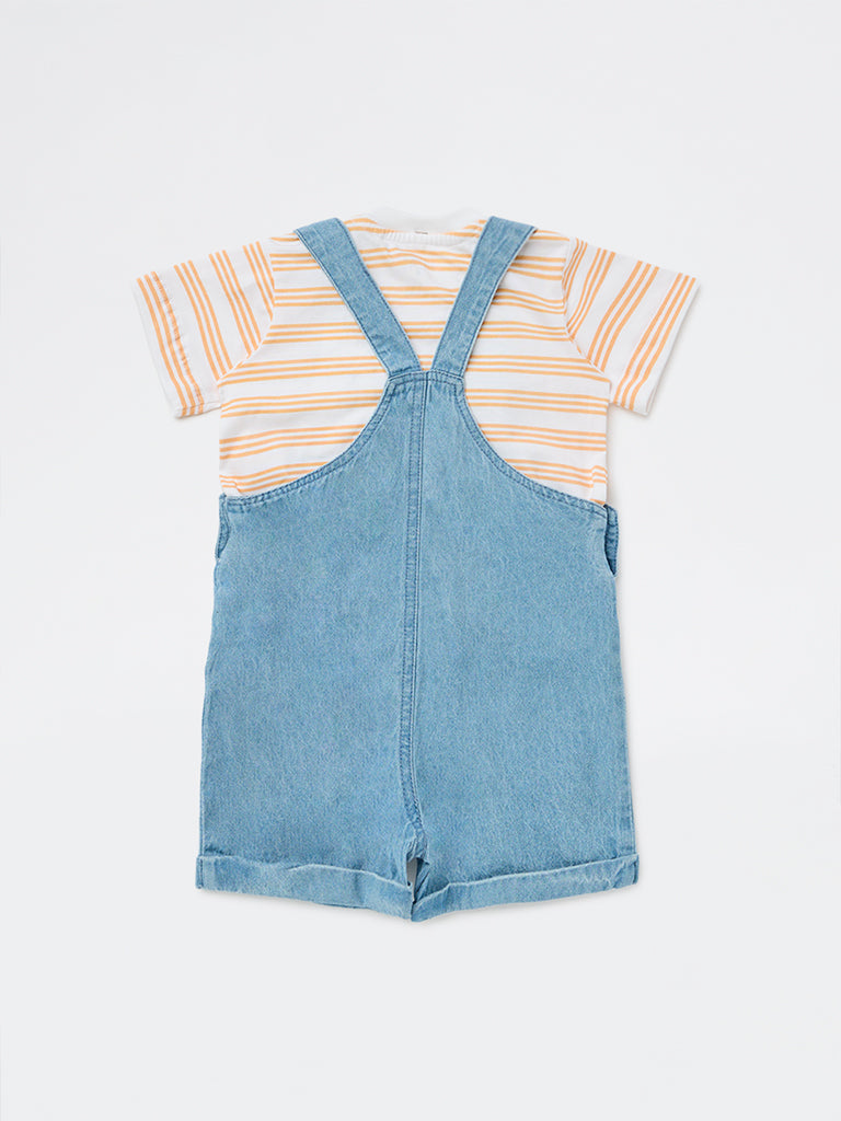 HOP Baby Boys Blue Denim Dungaree with T-Shirt Set