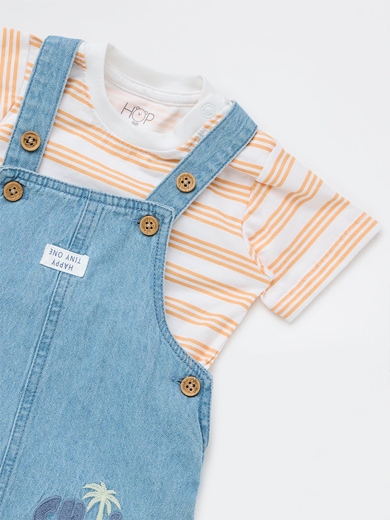 HOP Baby Boys Blue Denim Dungaree with T-Shirt Set