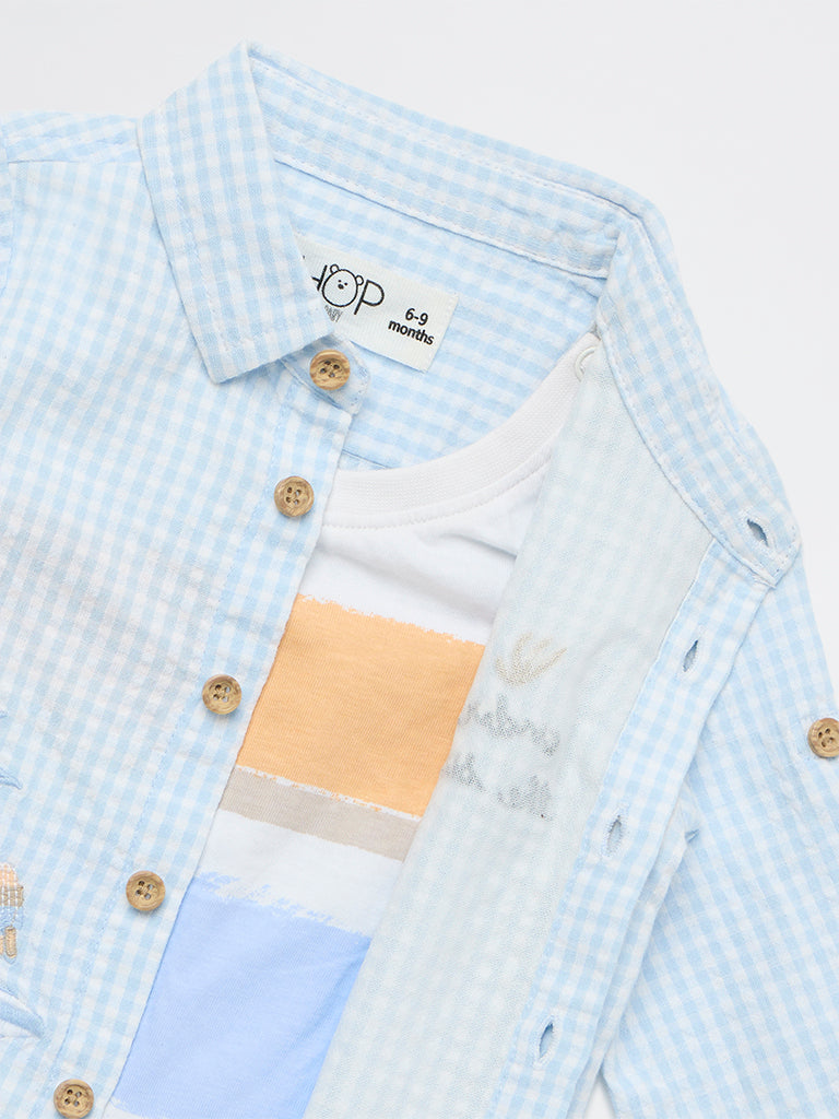 HOP Baby Boys Blue Checkered Cotton Shirt