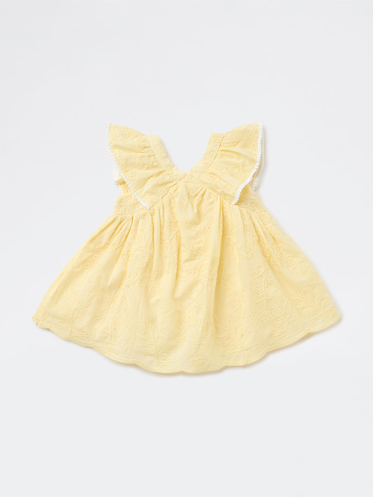 Buy HOP Baby Girls Yellow Embroidered A-Line Cotton Dress from Westside