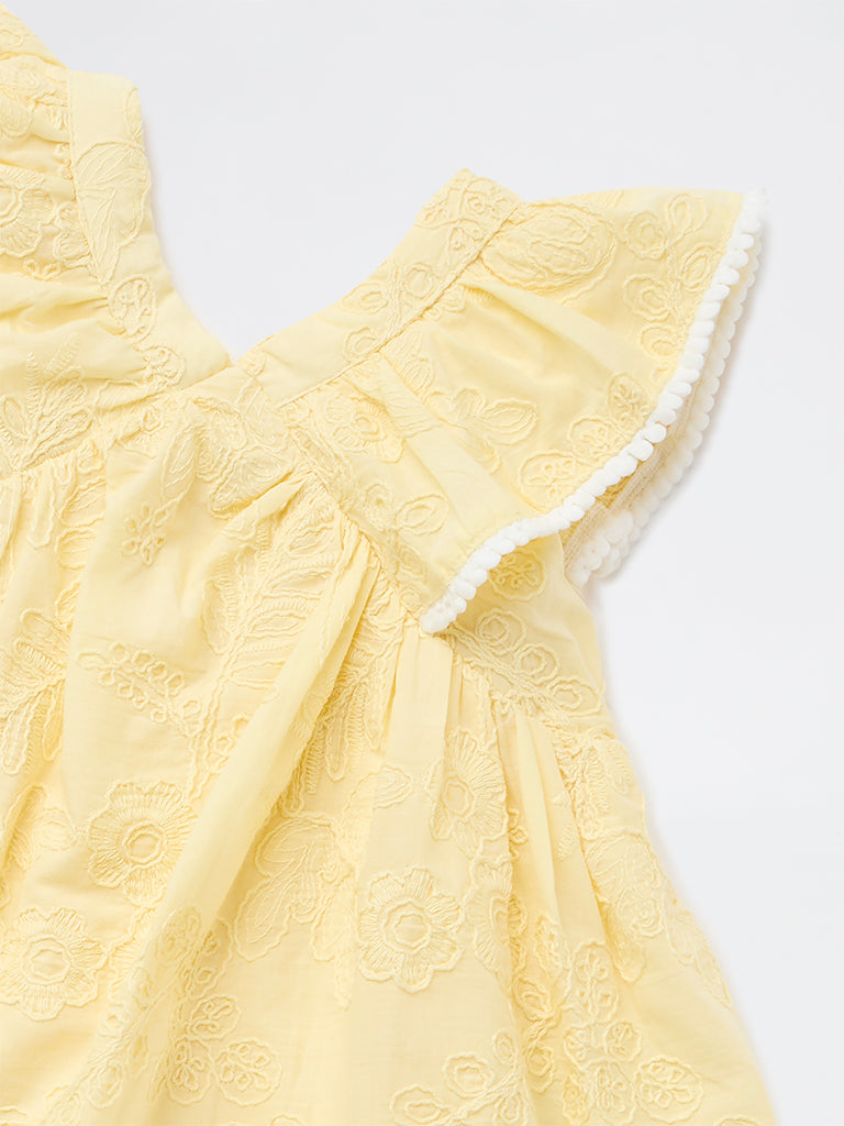 Buy HOP Baby Girls Yellow Embroidered A-Line Cotton Dress from Westside