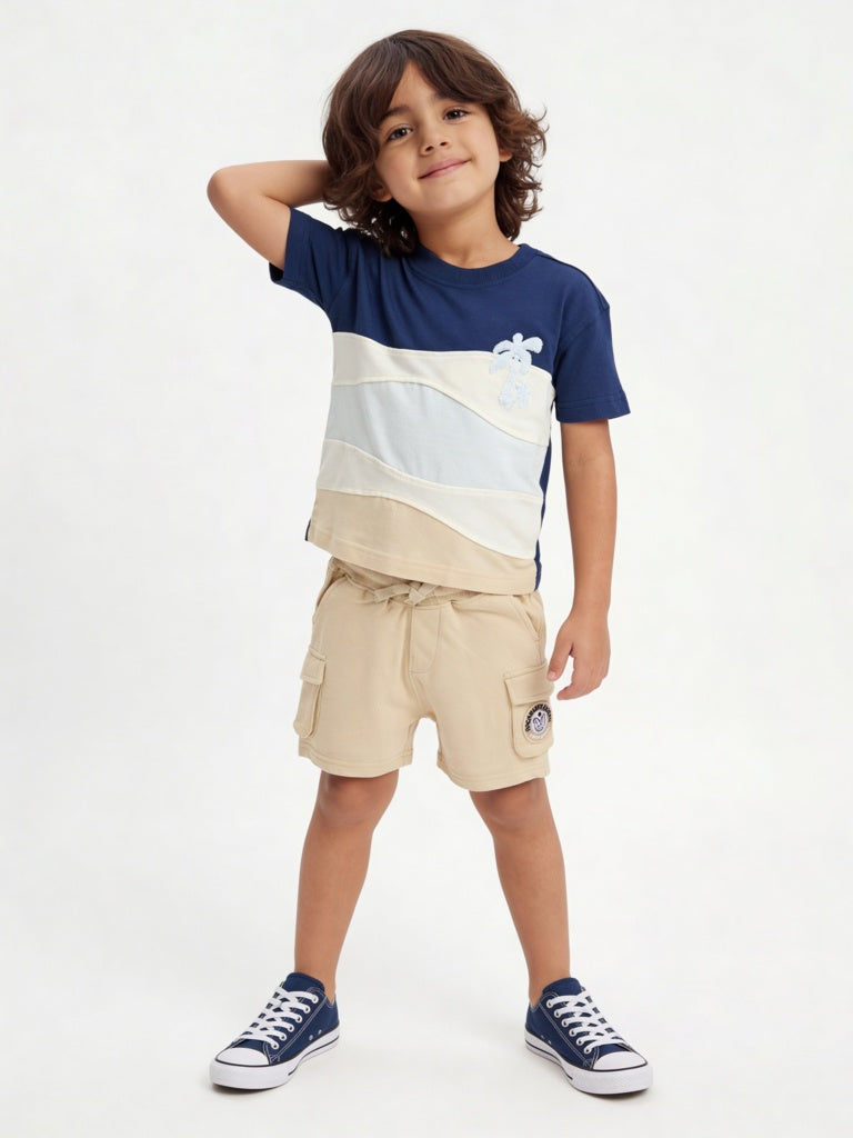 HOP Kids Boys Multicolour Cotton T-Shirt and Shorts Set