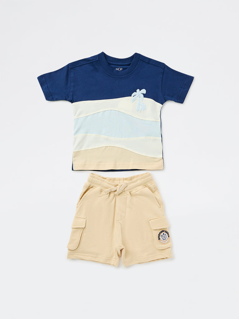 HOP Kids Boys Multicolour Cotton T-Shirt and Shorts Set