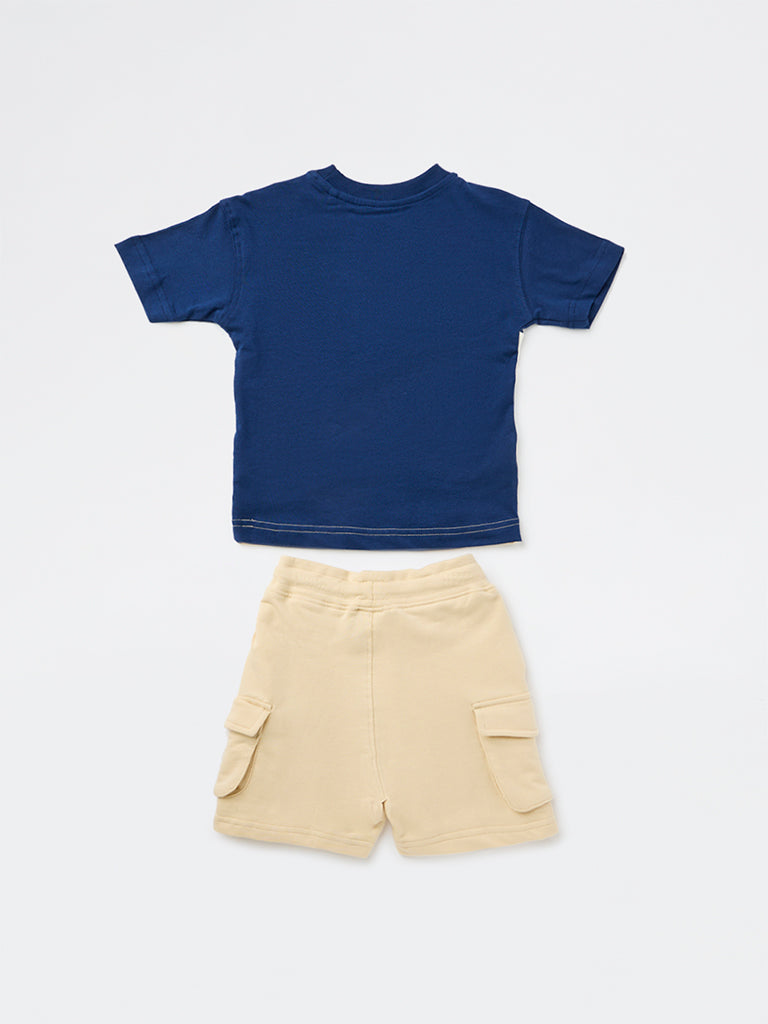 HOP Kids Boys Multicolour Cotton T-Shirt and Shorts Set