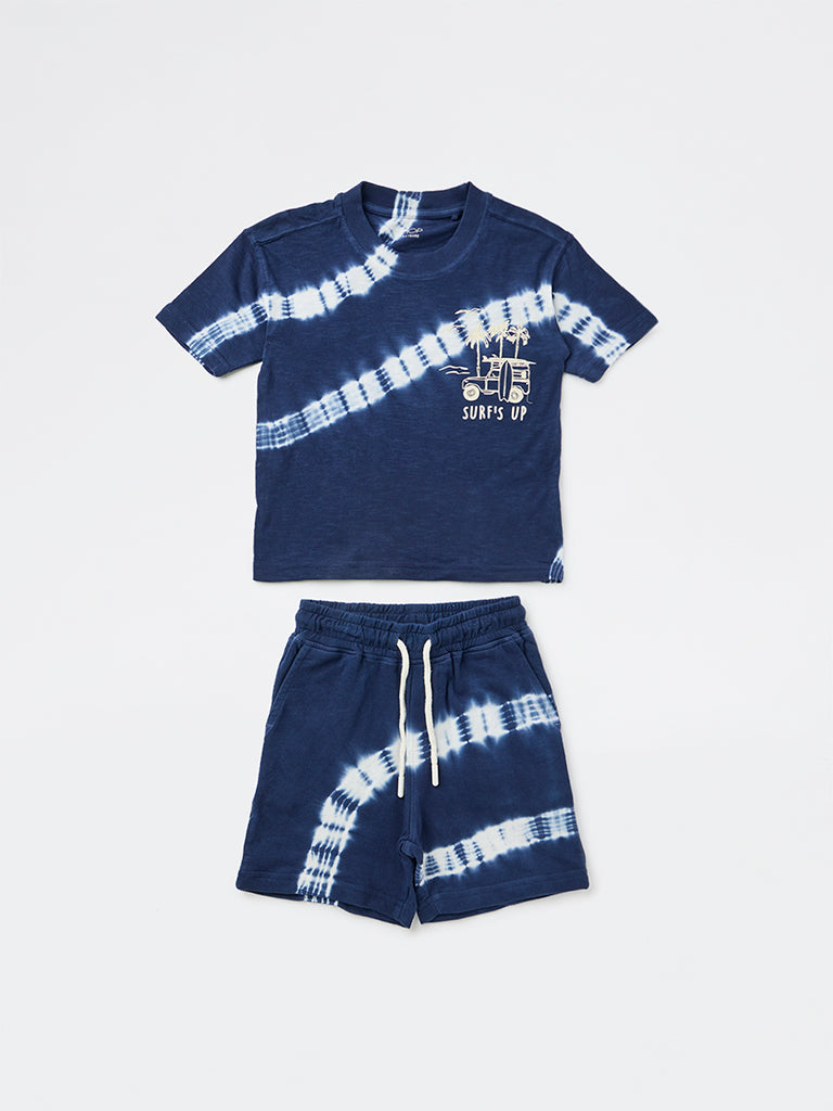 HOP Kids Boys Navy Tie-Dye Cotton T-Shirt and Shorts Set