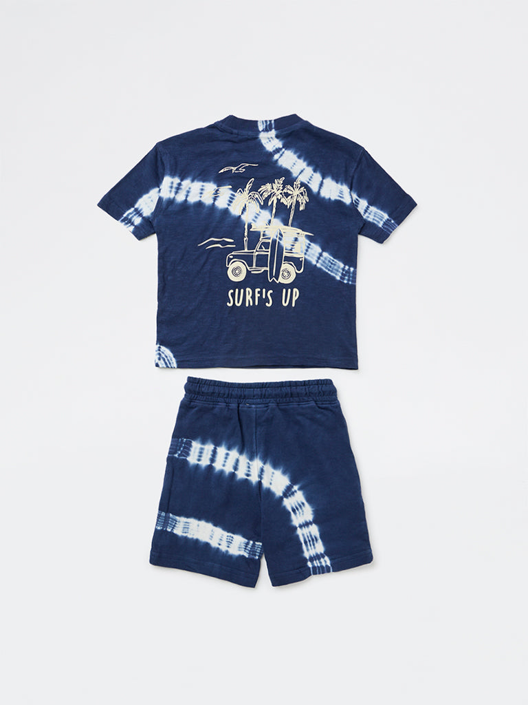 HOP Kids Boys Navy Tie-Dye Cotton T-Shirt and Shorts Set