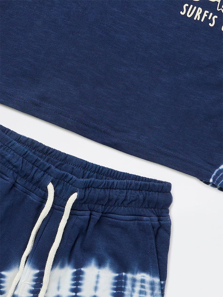 HOP Kids Boys Navy Tie-Dye Cotton T-Shirt and Shorts Set