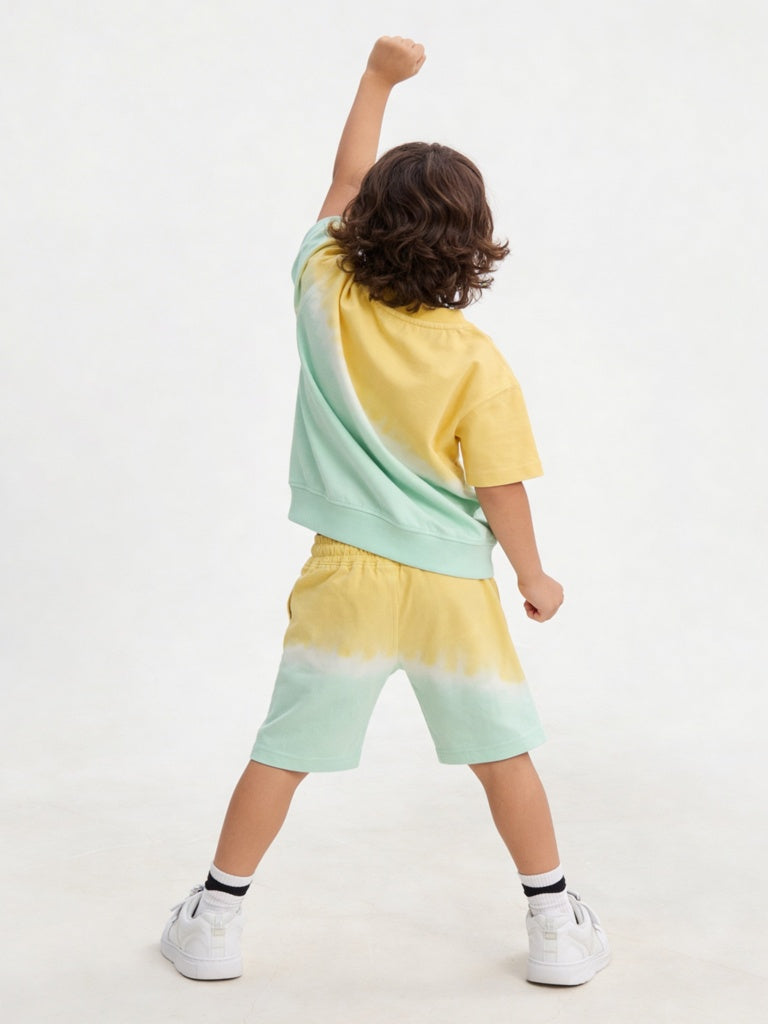 HOP Kids Boys Multicolour Tie-Dye Pattern Cotton T-Shirt and Shorts Set