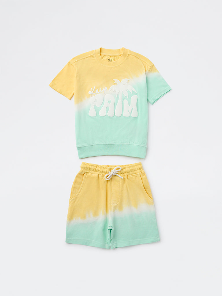 HOP Kids Boys Multicolour Tie-Dye Pattern Cotton T-Shirt and Shorts Set
