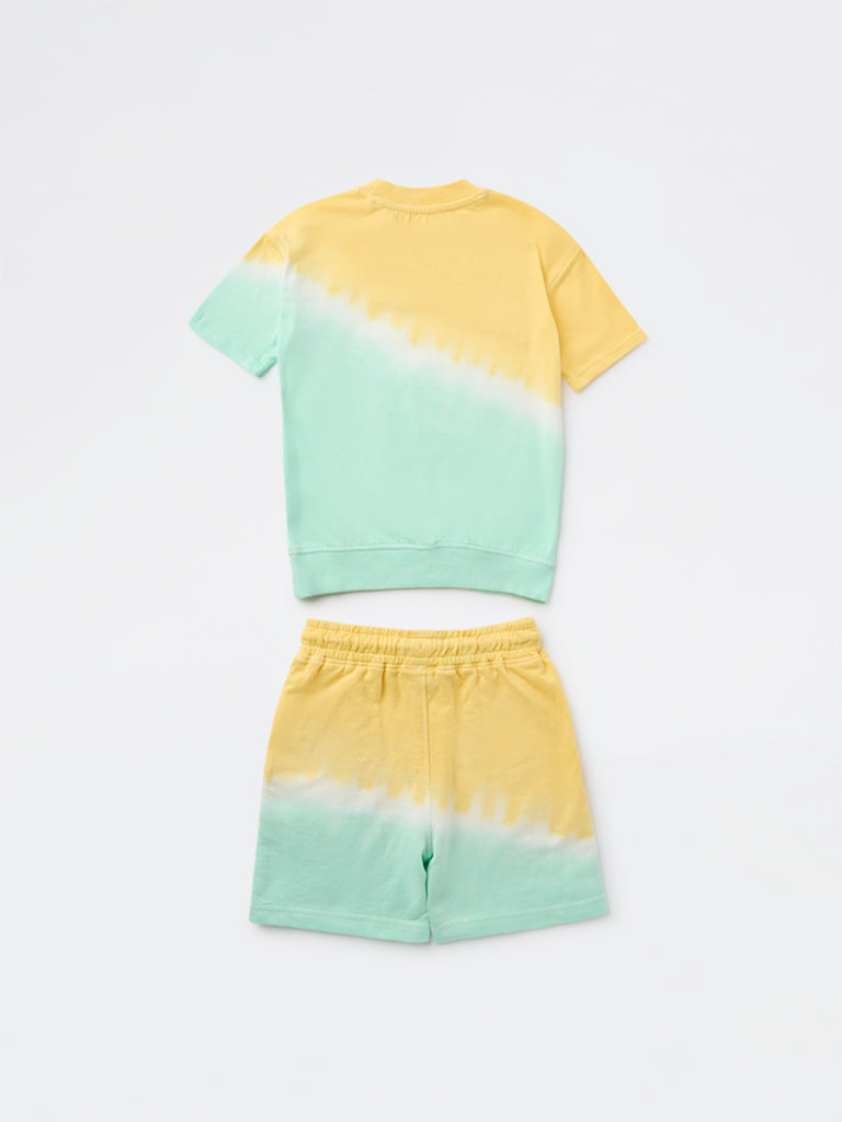 HOP Kids Boys Multicolour Tie-Dye Pattern Cotton T-Shirt and Shorts Set
