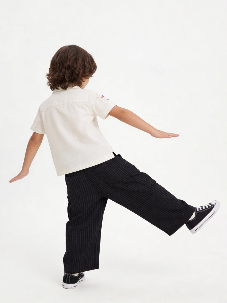 HOP Kids Boys Black Striped Mid-Rise Cotton Pants