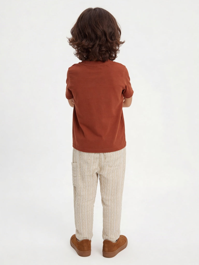 HOP Kids Boys Beige Striped Cotton-Blend Pants