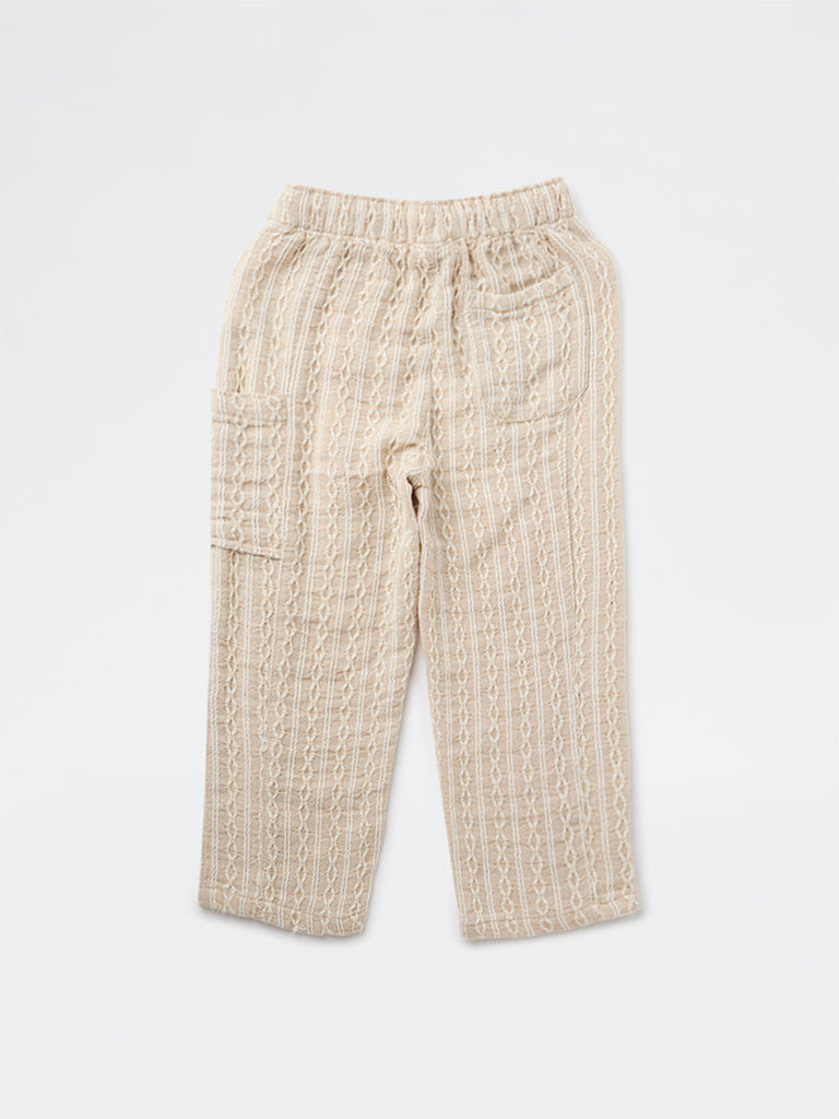 HOP Kids Boys Beige Striped Cotton-Blend Pants