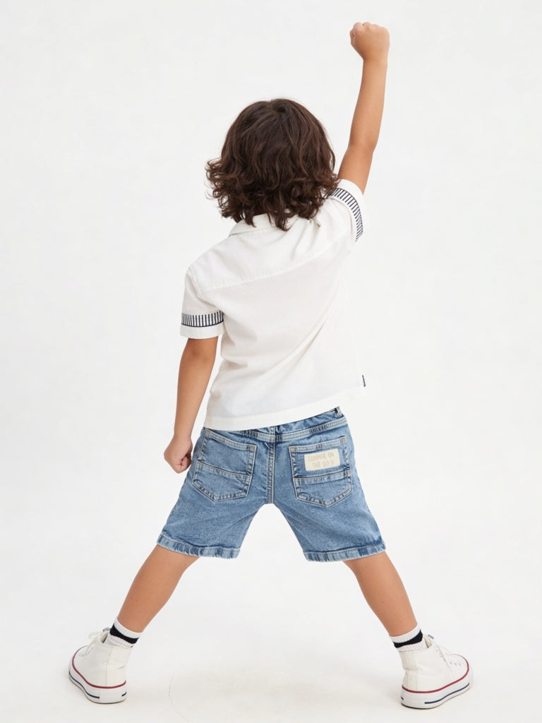 HOP Kids Boys White Tropical Embroidered Cotton Shirt