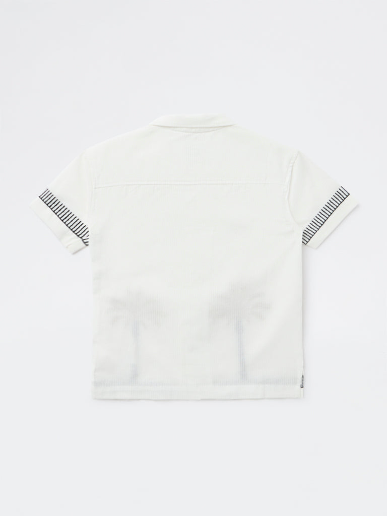 HOP Kids Boys White Tropical Embroidered Cotton Shirt