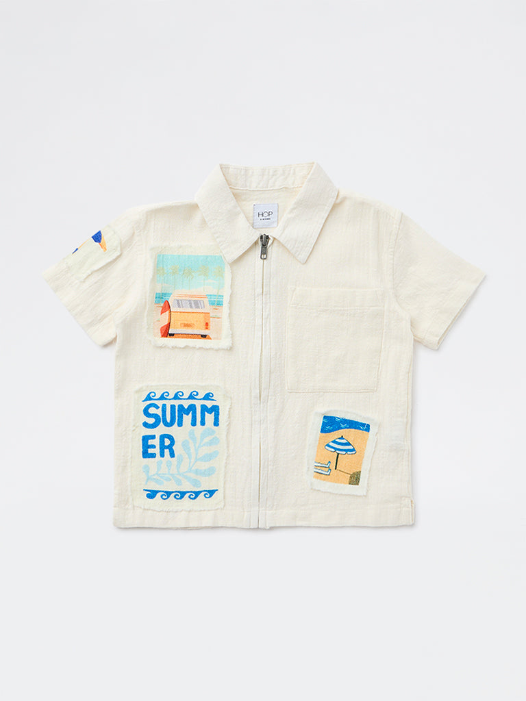 HOP Kids Boys Off-White Printed Cotton Shirt
