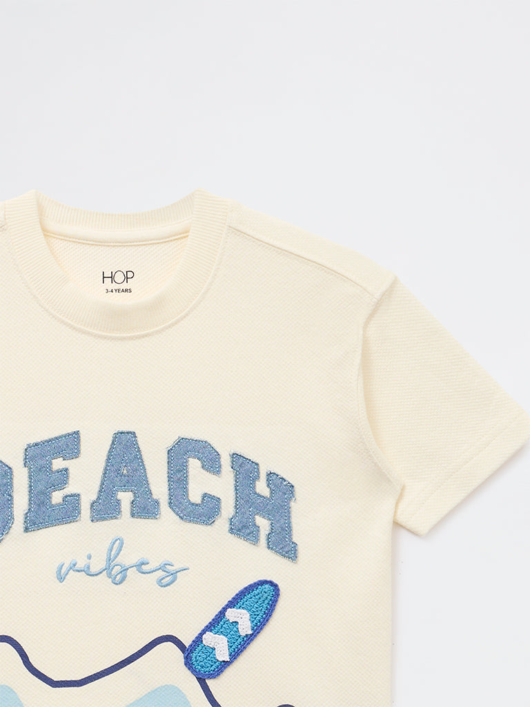 HOP Kids Boys Off-White Beach-Inspired Cotton T-Shirt