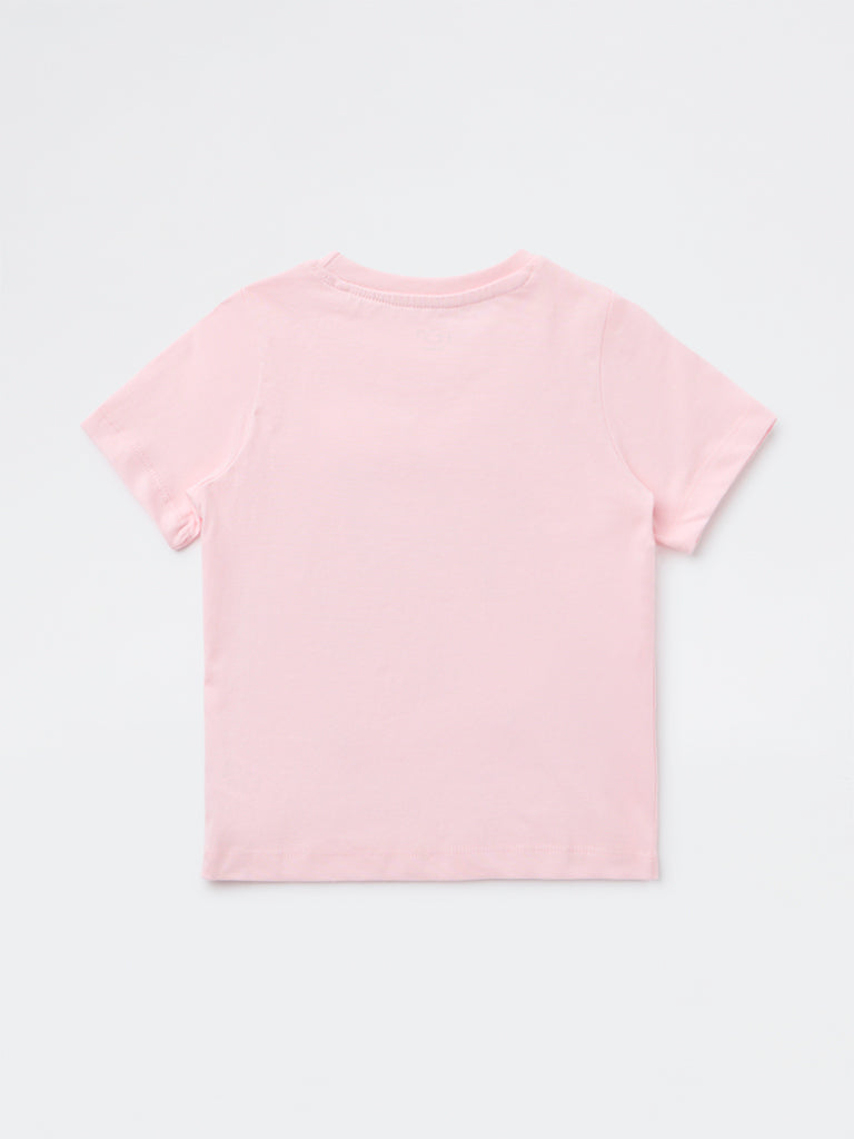 HOP Kids Girls Pink Surfboard-Inspired Cotton T-Shirt