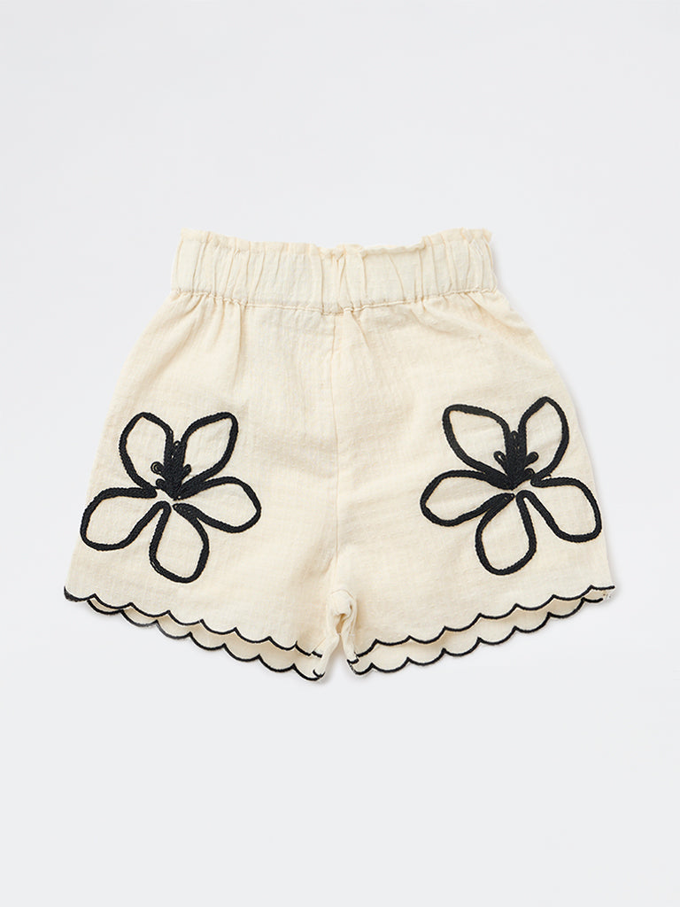 HOP Kids Girls Off-White High-Rise Cotton Shorts