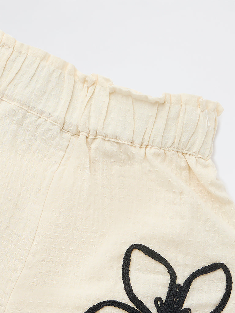 HOP Kids Girls Off-White High-Rise Cotton Shorts