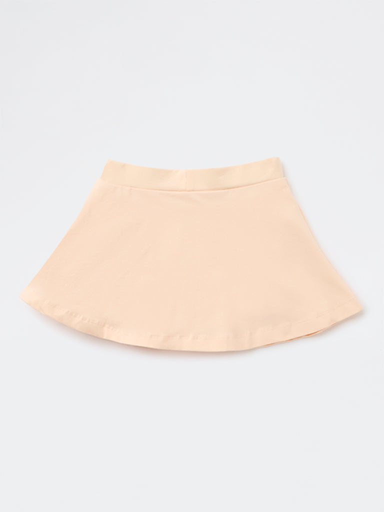 HOP Kids Girls Peach Printed High-Rise Cotton Skirt