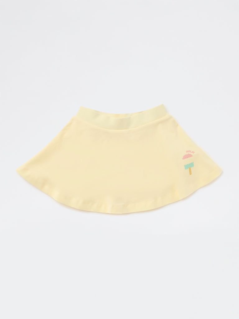 HOP Kids Girls Yellow Embossed Cotton-Blend Skirt