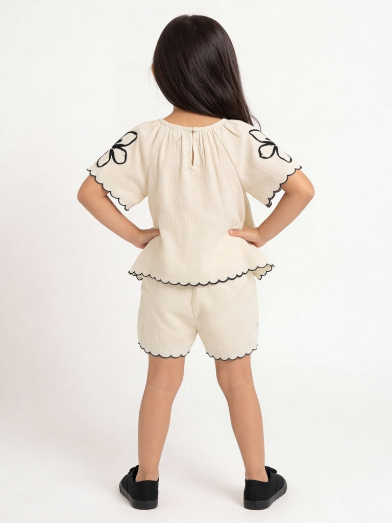 HOP Kids Girls Off-White Textured A-Line Cotton Top
