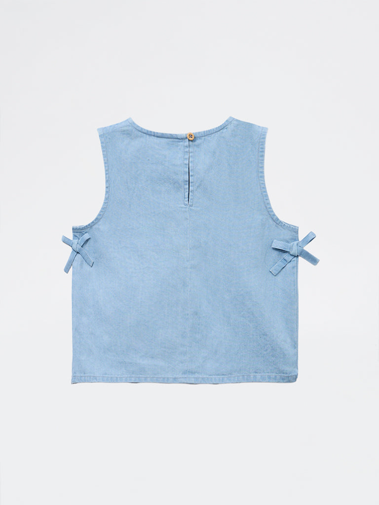 HOP Kids Girls Blue Applique Denim Top
