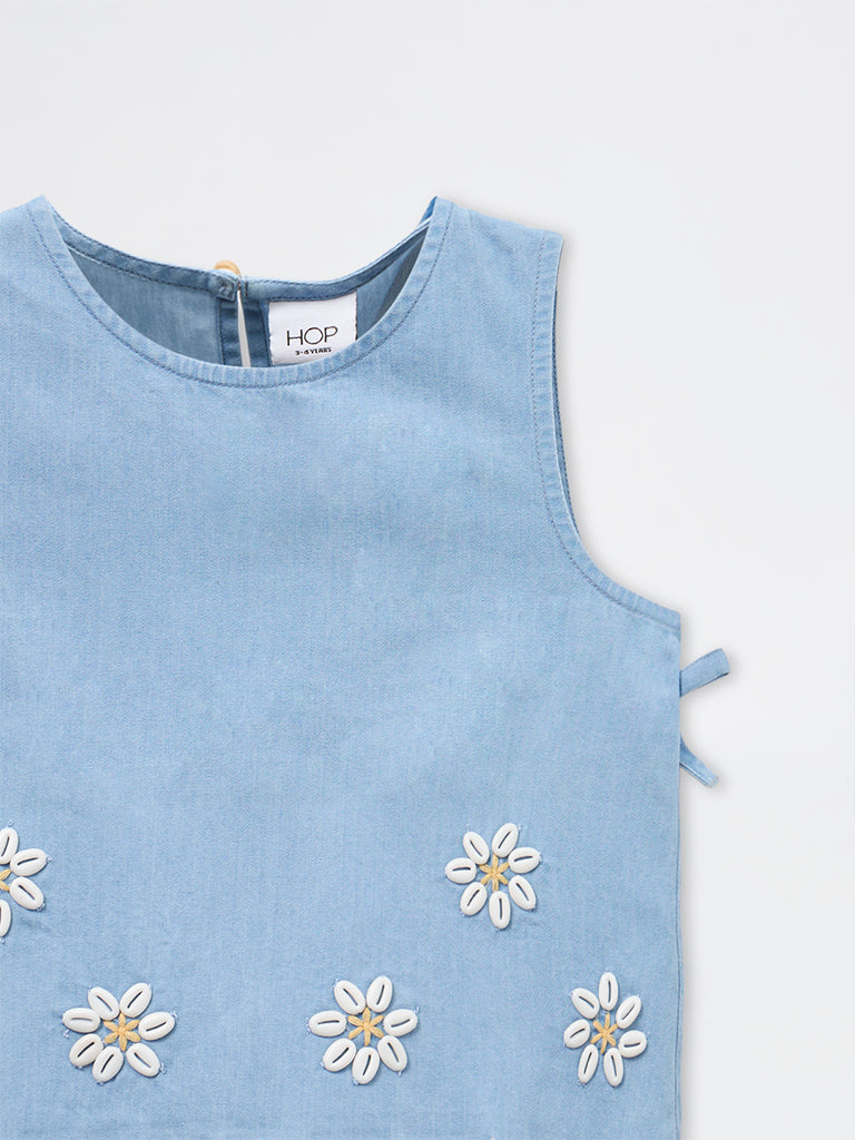 HOP Kids Girls Blue Applique Denim Top