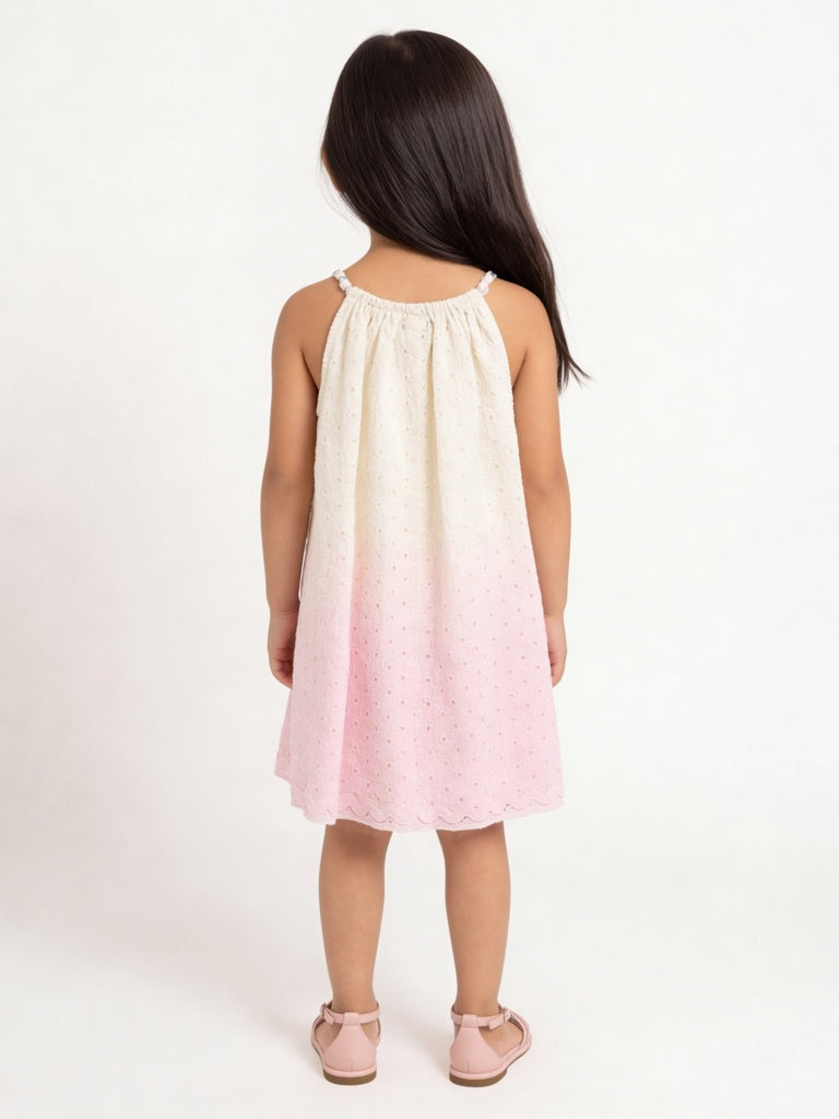 HOP Kids Girls Lilac Schiffli Detailed A-Line Cotton Dress
