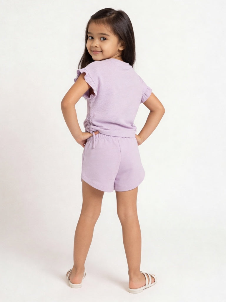 HOP Kids Girls Lilac Floral Embroidered Cotton Top