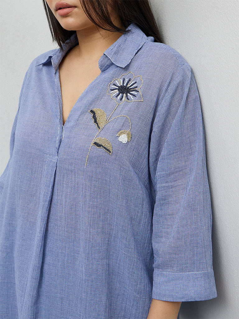 Buy Diza Blue Floral Embellished Cotton Tunic from Westside