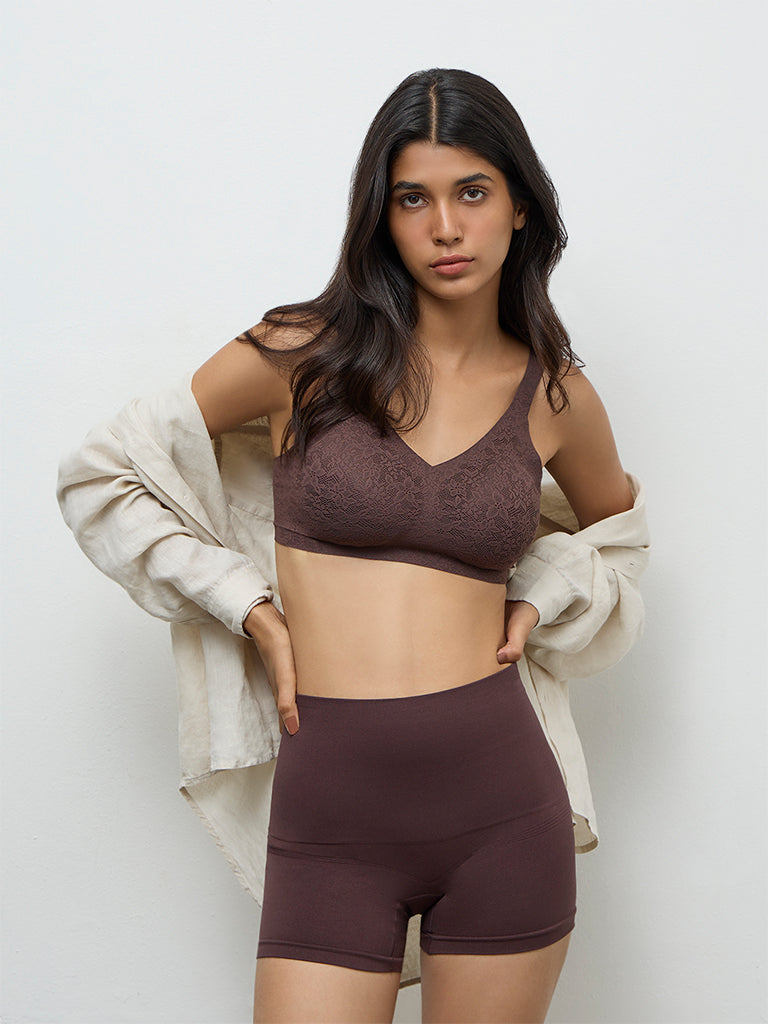 Wunderlove Dark Brown Lace Detailed Invisible Padded Bra