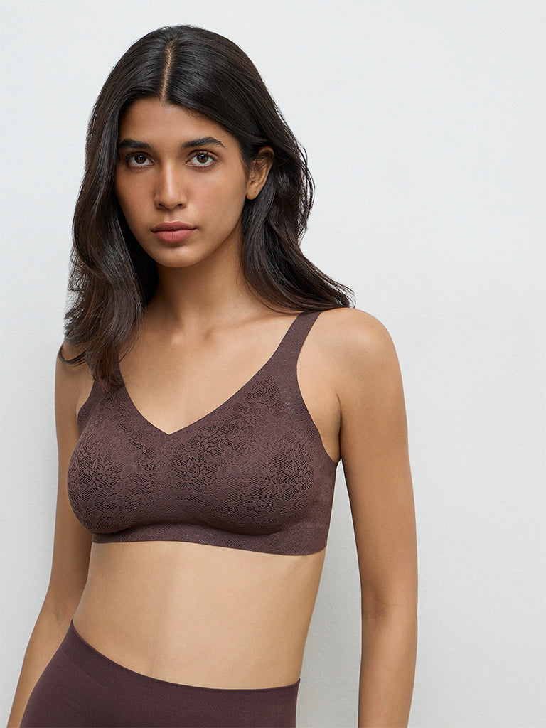 Wunderlove Dark Brown Lace Detailed Invisible Padded Bra