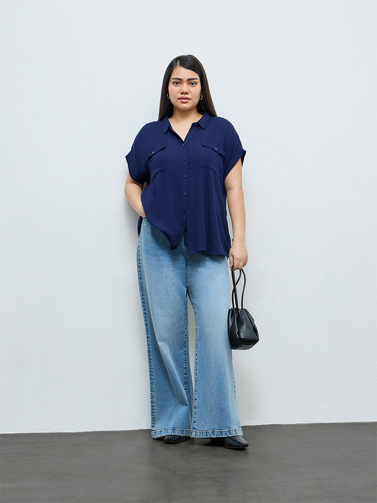 Gia Navy Textured Shirt